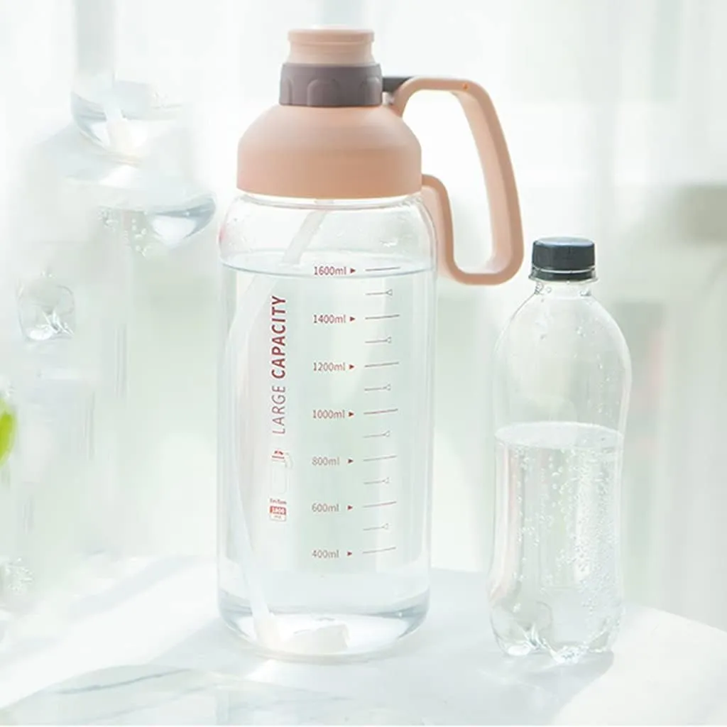 barley Portable Water Bottles 63.3oz Large Capacity Water Bottle with Built-in Straw Accurate Water Volume Scale Sports Water Jug