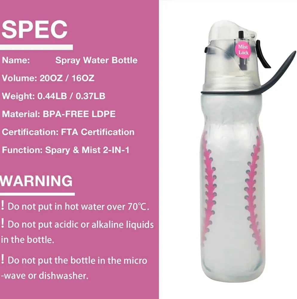 Baseball Sports Water Bottles for School Boys Girls 20 oz Kids Insulated Water Bottle Mist Sip Cool Cute Plastic Water Bottles BPA-Free Leakproof Squeeze Misting Softball Waterbottle
