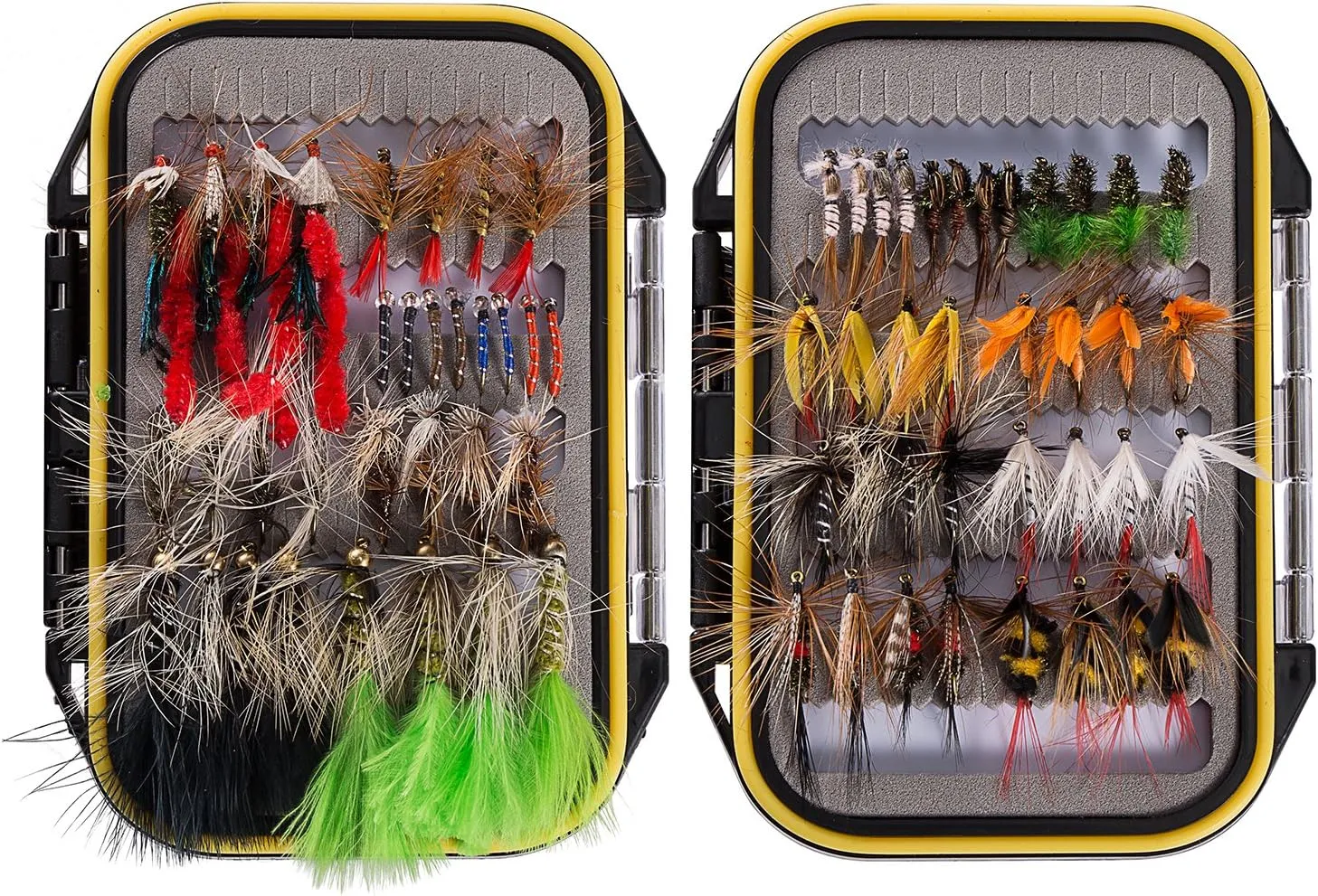 BASSDASH 72pcs Fly Fishing Flies Kit with Waterproof Fly Box for Trout Bass Fishing Nymphs, Wet Dry Flies, Worms, Streamers