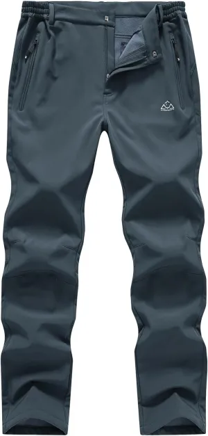 BASUDAM Men's Utility Work Pants Snow Waterproof Softshell Winter Fleece Lined Insulated Outdoor Mountain