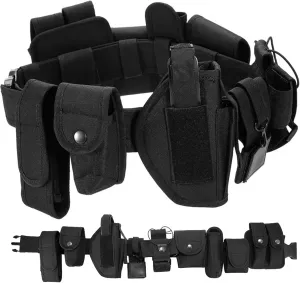 Battle Belt with Accessories 10 in 1 600D Oxford Cloth Utility Belt Adjustable Heavy Duty Tactical Combat Belt for Daily Commuting, Hunting, Simulated Training, Black,Gun Belt