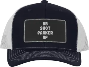 Bb Shot Packer AF - Leather Black Patch Engraved Trucker Hat