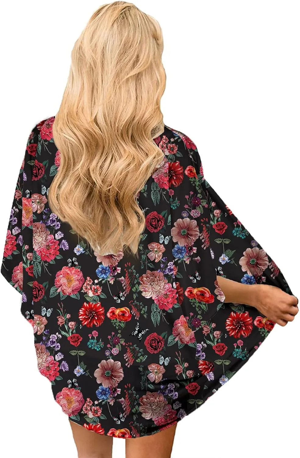 BB&KK Women's Boho Kimono Cardigans Casual Open Front Long Chiffon Cover Ups