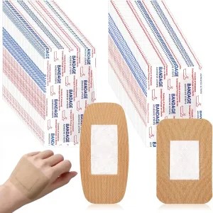 BBTO 200 Pcs Large Assorted Bandages 2 Styles Flexible Fabric Adhesive Bandages Bulk Wounds Care First Aid Supplies Fingertip Adults Wrap Skin 4 x 2'' and 3 x 2''