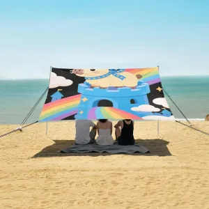Beach Shade Tent with UPF50  UV Protection,Capybara Rainbow Castle Lightweight Camping Sun Shelter for Outdoor,Camping Trips, Fishing, Backyard,Picnics,Easy Set Up and Carry 9x10.5 FT