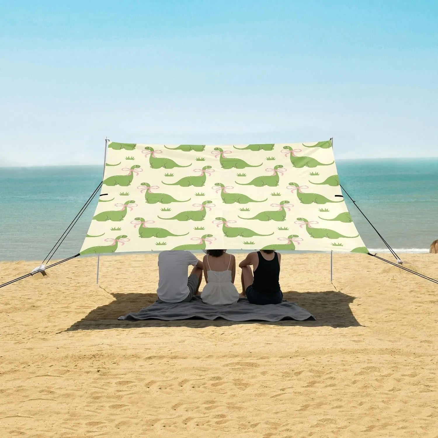 Beach Shade Tent with UPF50  UV Protection,Cute Dinosaurs with Bows Lightweight Camping Sun Shelter for Outdoor,Camping Trips, Fishing, Backyard,Picnics,Easy Set Up and Carry 9x10.5 FT