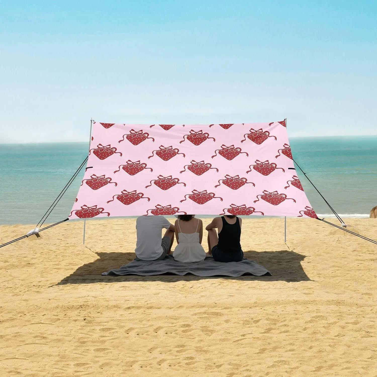 Beach Shade Tent with UPF50  UV Protection,Strawberry Bow Ribbon Lightweight Camping Sun Shelter for Outdoor,Camping Trips, Fishing, Backyard,Picnics,Easy Set Up and Carry 9x10.5 FT