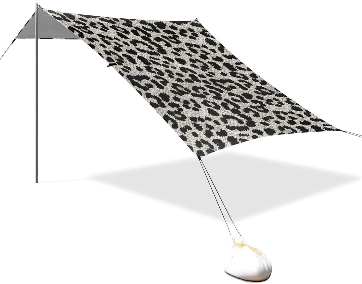 Beach Tent Canopy 9.2 × 10.5 FT Outdoor Sun Shade Patio Leopard Print Gray Black Large Sand Camping Sun Shelter Wind Sail Shade with Sandbags Anchor