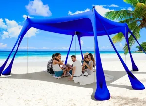 Beach Tent Canopy Pop Up Shade 10x10ft Sun Shelter Portable Family UPF50  with 8 Sandbags-2 Sand Shovel-4 Aluminum Poles-Ground Pegs-Carrying Bag for Outdoor Camping Fishing Backyard Picnic