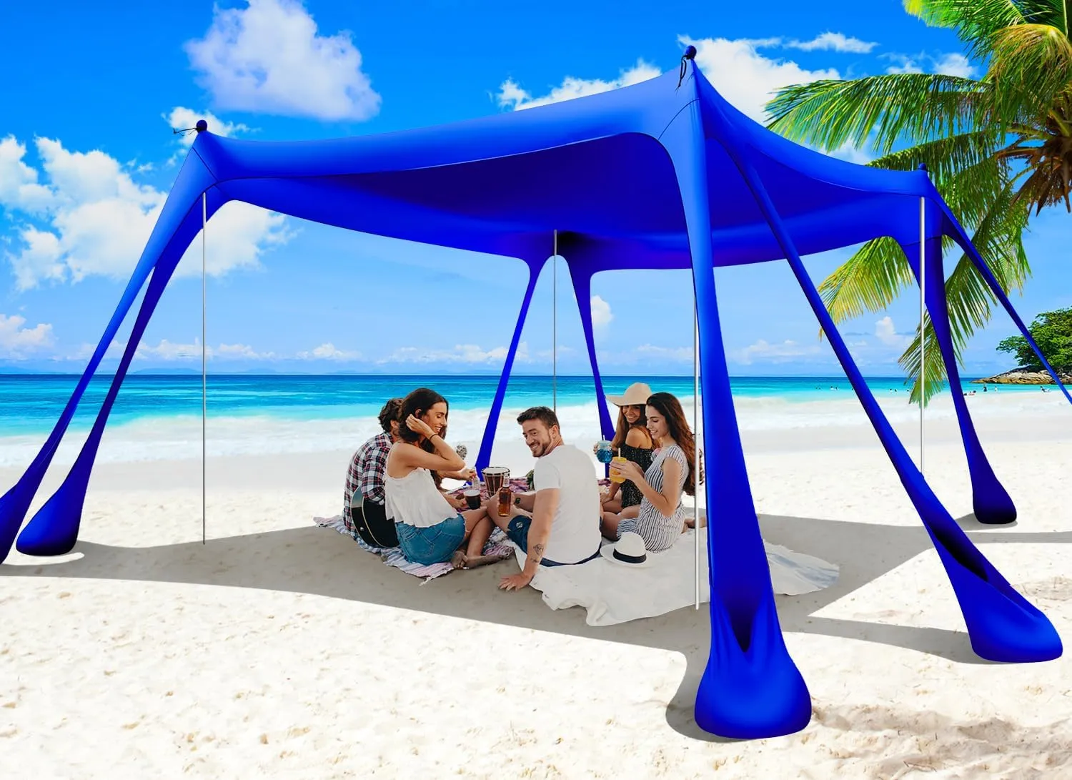 Beach Tent Canopy Pop Up Shade 10x10ft Sun Shelter Portable Family UPF50  with 8 Sandbags-2 Sand Shovel-4 Aluminum Poles-Ground Pegs-Carrying Bag for Outdoor Camping Fishing Backyard Picnic