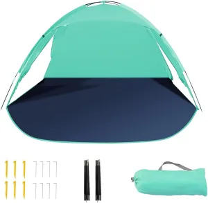 Beach Tent for 3-4 People, UPF50  Sun Shelter with Breathable 3-Zipper Door Design, 8.0mm Reinforced Fiberglass Poles, Portable Shade Canopy for Beach & Camping (Green)