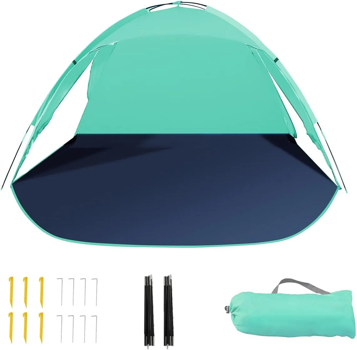 Beach Tent for 3-4 People, UPF50  Sun Shelter with Breathable 3-Zipper Door Design, 8.0mm Reinforced Fiberglass Poles, Portable Shade Canopy for Beach & Camping (Green)