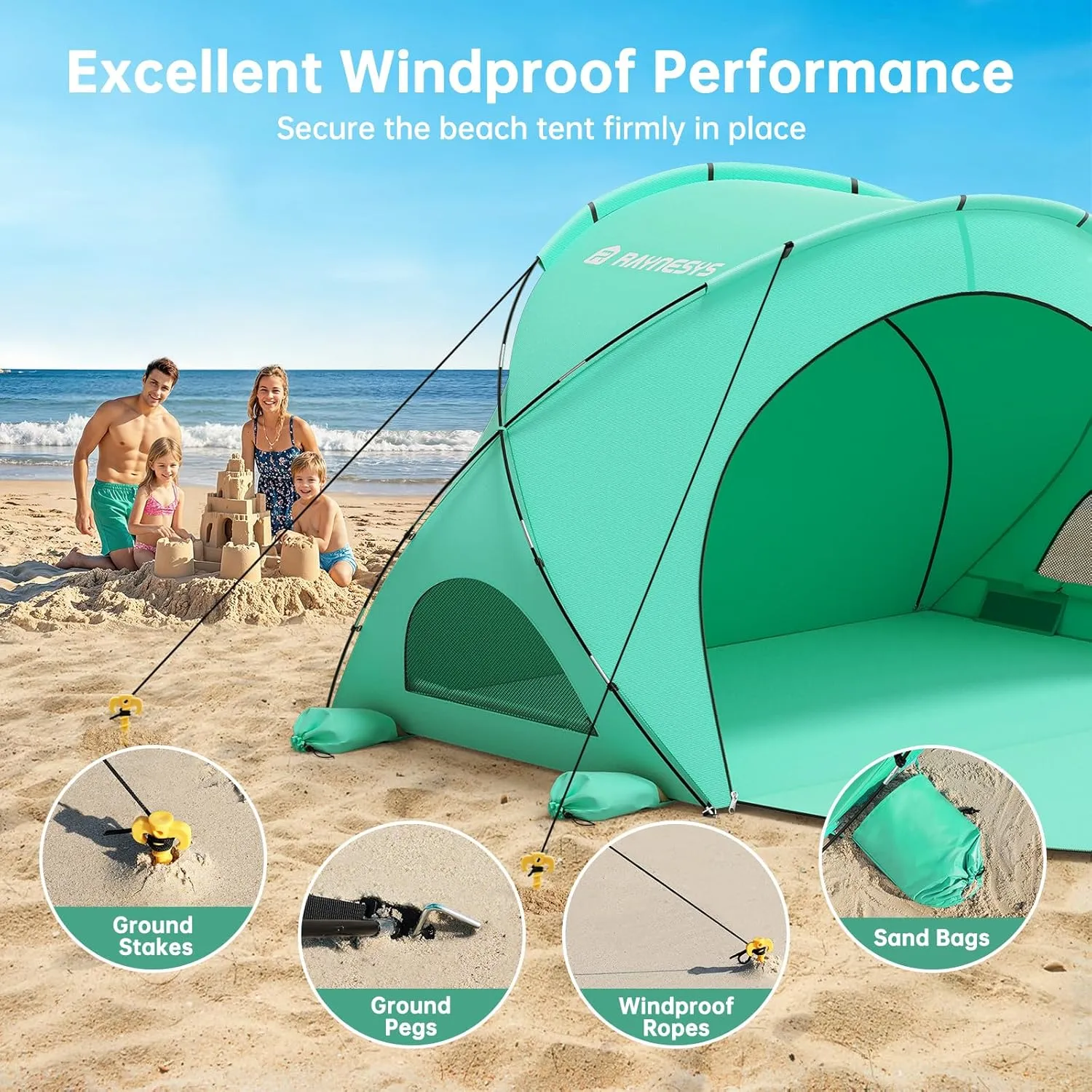 Beach Tent Sun Shelter, Beach Shade Tent with UPF50  UV Protection, Beach Sun Shelter, Beach Shade with 2 Zippered Doors, Portable Beach Tent for Beach Camping Fishing