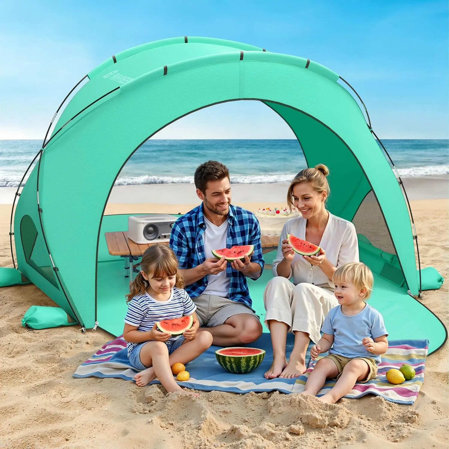 Beach Tent Sun Shelter, Beach Shade Tent with UPF50  UV Protection, Beach Sun Shelter, Beach Shade with 2 Zippered Doors, Portable Beach Tent for Beach Camping Fishing