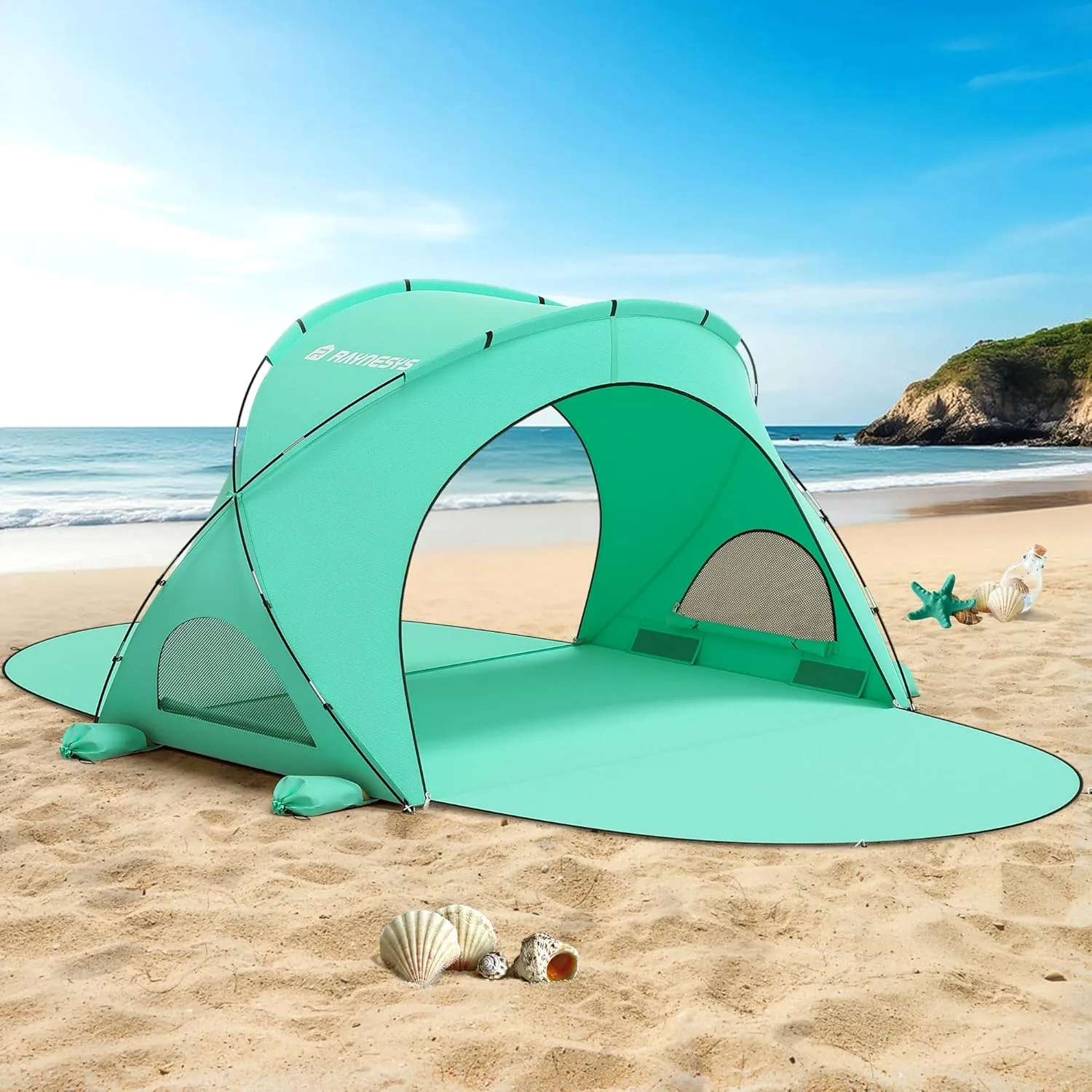 Beach Tent Sun Shelter, Beach Shade Tent with UPF50  UV Protection, Beach Sun Shelter, Beach Shade with 2 Zippered Doors, Portable Beach Tent for Beach Camping Fishing