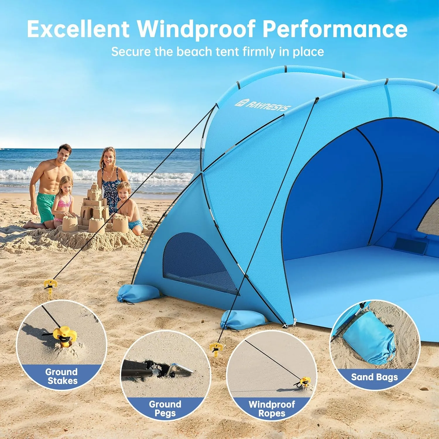 Beach Tent Sun Shelter, Beach Shade Tent with UPF50  UV Protection, Beach Sun Shelter, Beach Shade with 2 Zippered Doors, Portable Beach Tent for Beach Camping Fishing