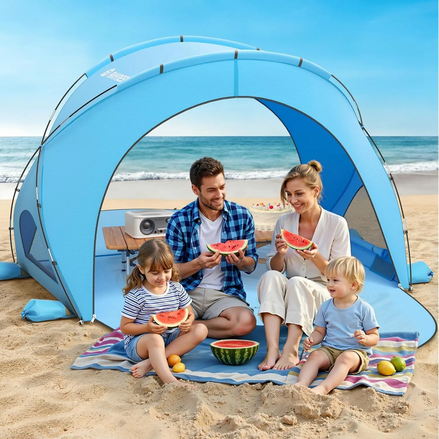 Beach Tent Sun Shelter, Beach Shade Tent with UPF50  UV Protection, Beach Sun Shelter, Beach Shade with 2 Zippered Doors, Portable Beach Tent for Beach Camping Fishing