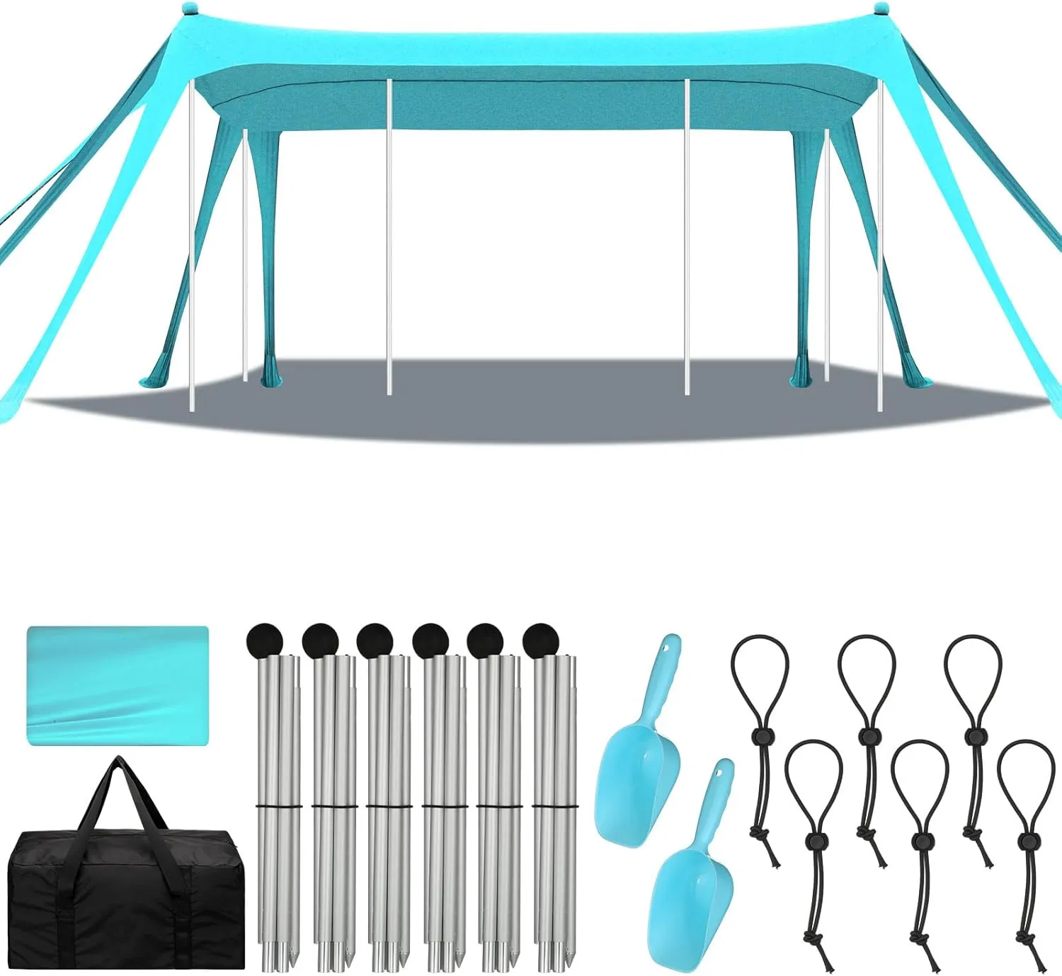Beach Tent Sun Shelter UPF 50  Beach Shade Canopy Pop up Tent Portable Cabana Outdoor with Aluminum Poles Sandbags Sand Shovel for Camping Fishing Trip Picnic Party