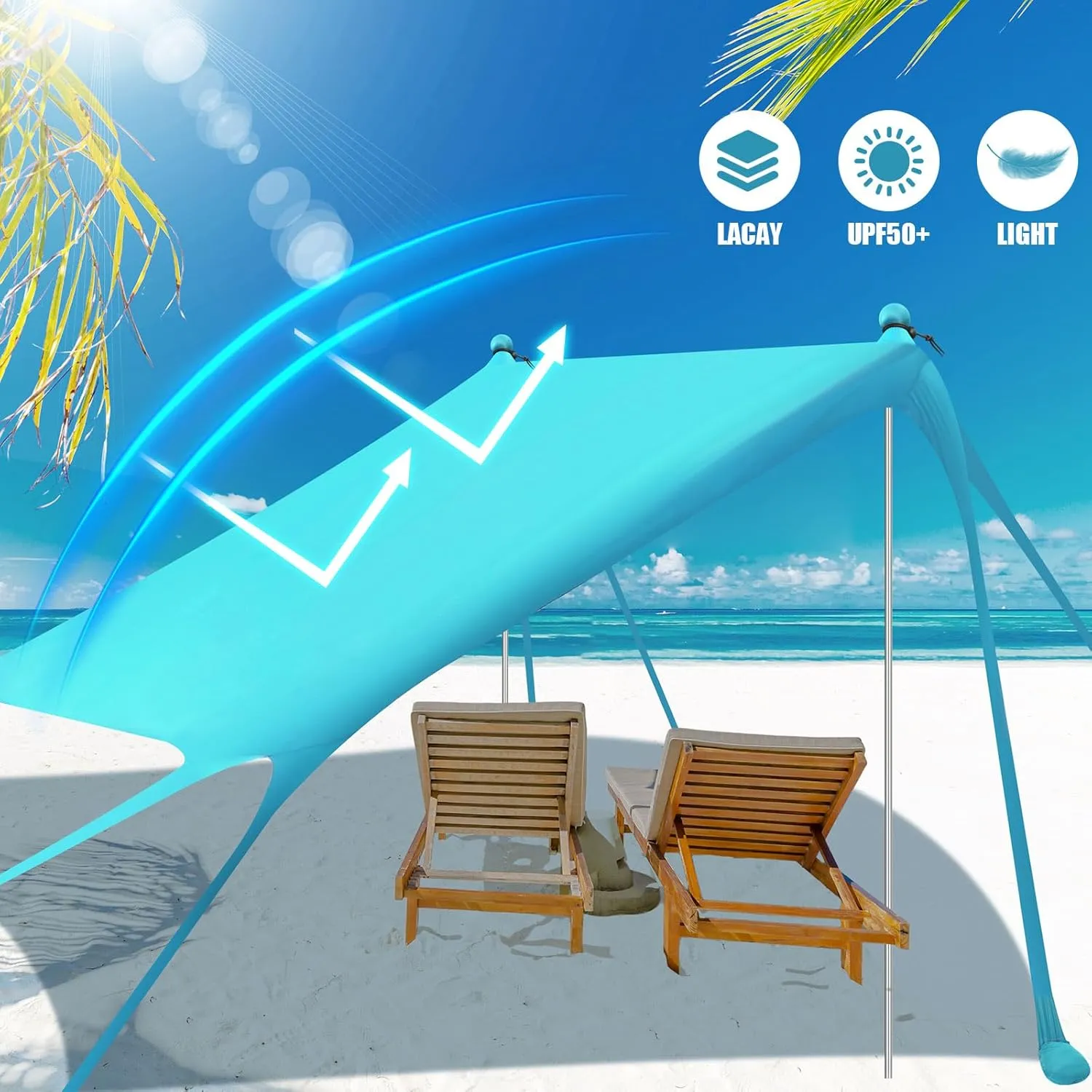 Beach Tent Sun Shelter UPF 50  Beach Shade Canopy Pop up Tent Portable Cabana Outdoor with Aluminum Poles Sandbags Sand Shovel for Camping Fishing Trip Picnic Party