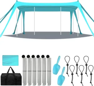 Beach Tent Sun Shelter UPF 50  Beach Shade Canopy Pop up Tent Portable Cabana Outdoor with Aluminum Poles Sandbags Sand Shovel for Camping Fishing Trip Picnic Party