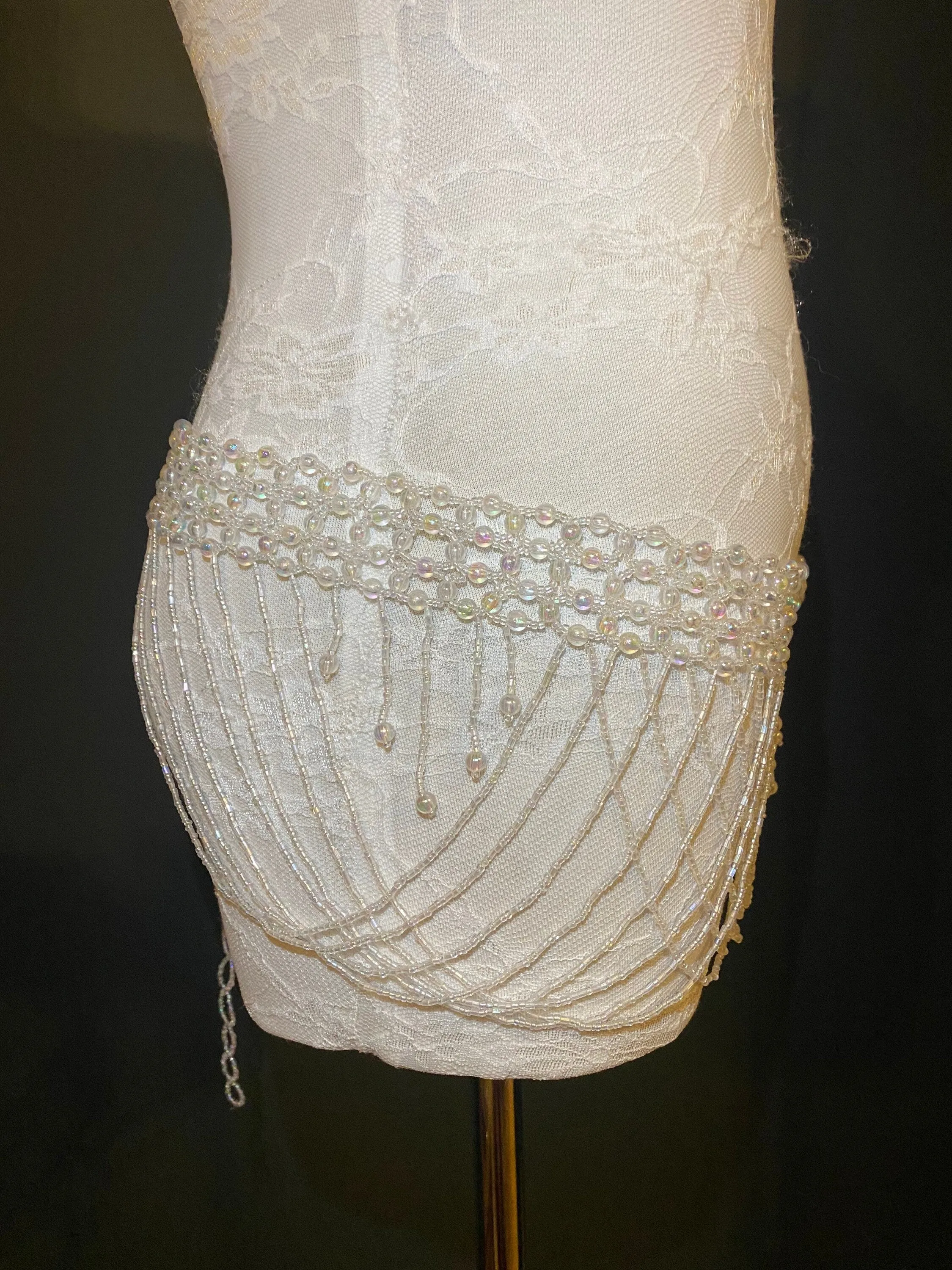 Beaded Belt, Fringe Bead Belt, Iridescent Bead Belt, Belly Dance, Costume, Fashion Belt, FAN Design, UK Size 8-16