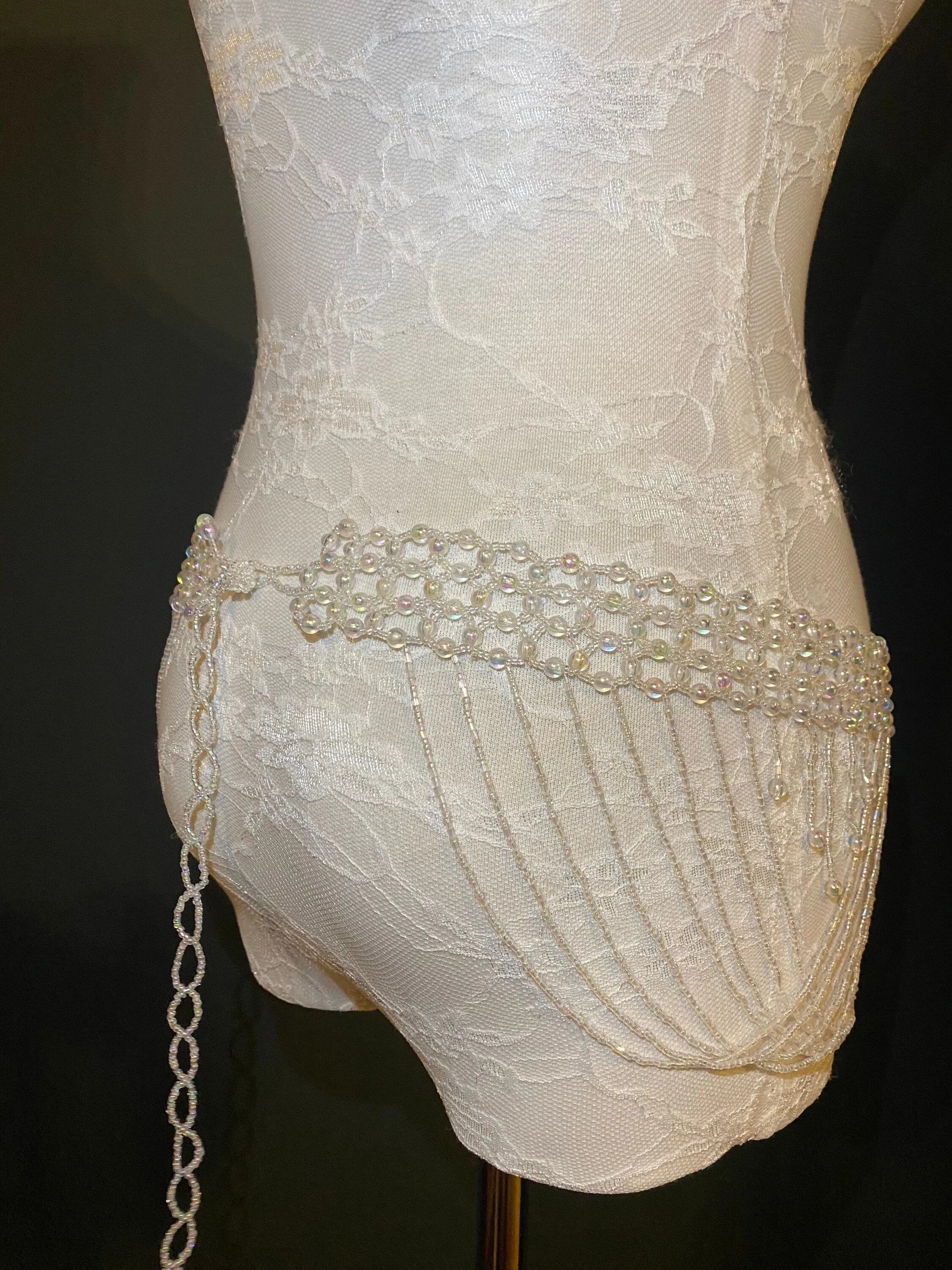 Beaded Belt, Fringe Bead Belt, Iridescent Bead Belt, Belly Dance, Costume, Fashion Belt, FAN Design, UK Size 8-16