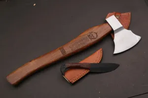 Bearded Viking Axe with Gift Viking Knife Also Leather Sheath | HandForged Carbon Steel bushcraft Hatchet | Vikings Heaven Valhalla (Throwing, Camping, Splitting, Chopping, Hiking) (Axe - 01)