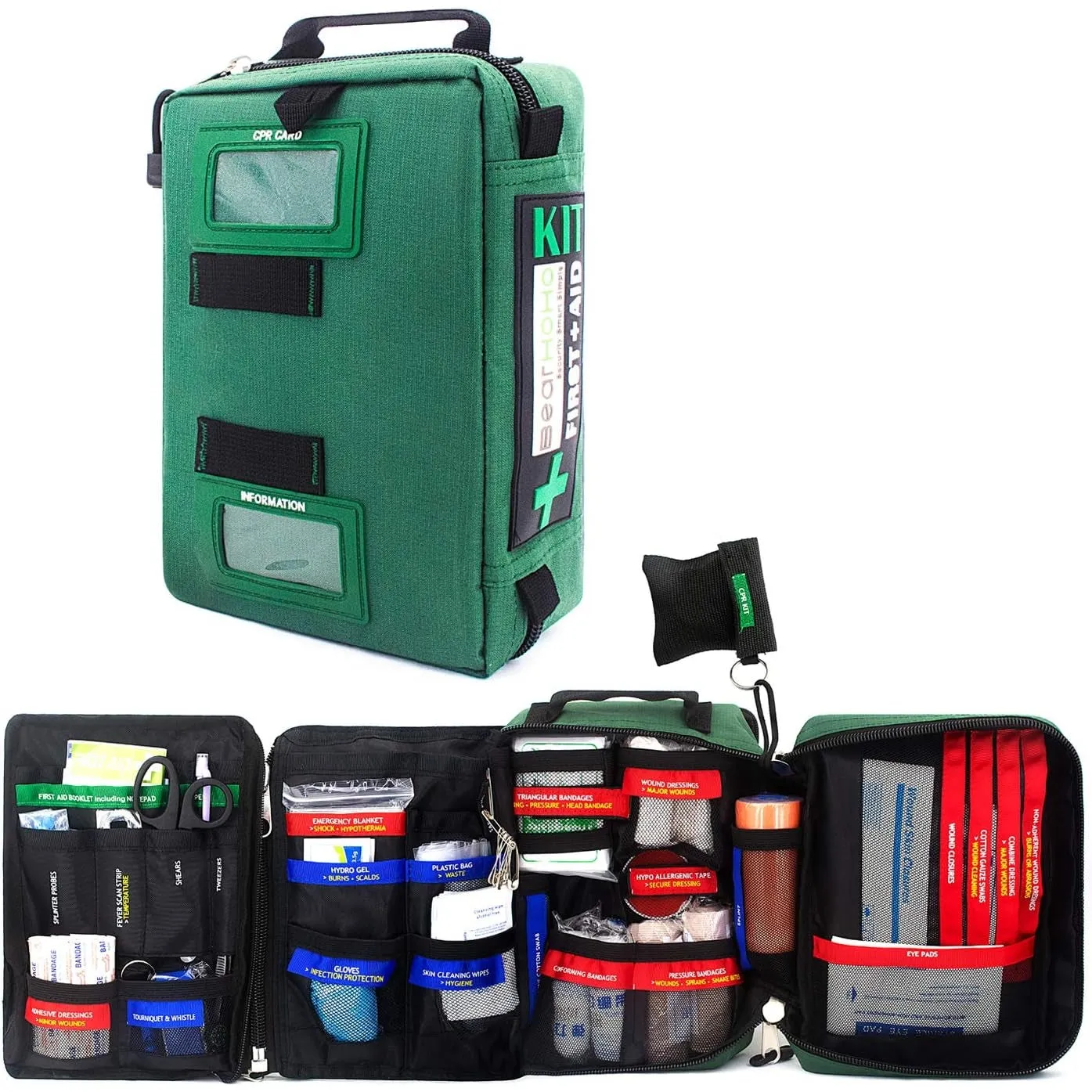 BearHoHo 255PCs Pro First Aid Kit Emergency Survival Trauma Kit Medical Kit with Labeled Compartments for Boat Car Truck Camping Hiking Travel & Backpacking