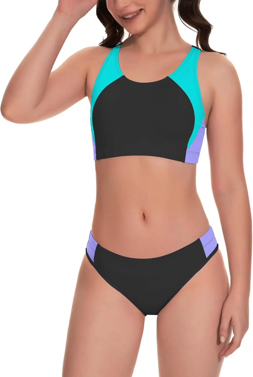 Beautikini Period Swimwear Two Piece Menstrual Leakproof Swimsuit Sporty Bikini Sets Bathing Suit for Teen Girl