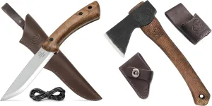 BeaverCraft BSH1 Dune Bushcraft Knife AX1 Hand Forged Hatchet Axe with Sheath Bushcraft Hatchet Camping Small Forest Axe