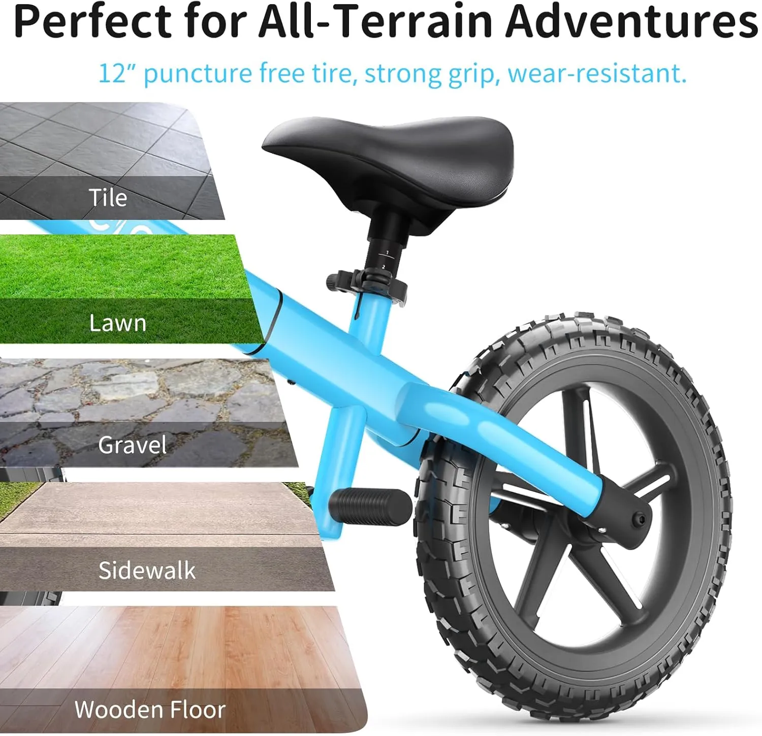 BELEEV C2 Toddler Balance Bike for 2-5 Year Olds with LED Light-Up Wheels, Adjustable Seat & Handlebar & Footrest, 12 inch No-Pedal Training Kids Push Bicycle - First Birthday Gift for Boys & Girls