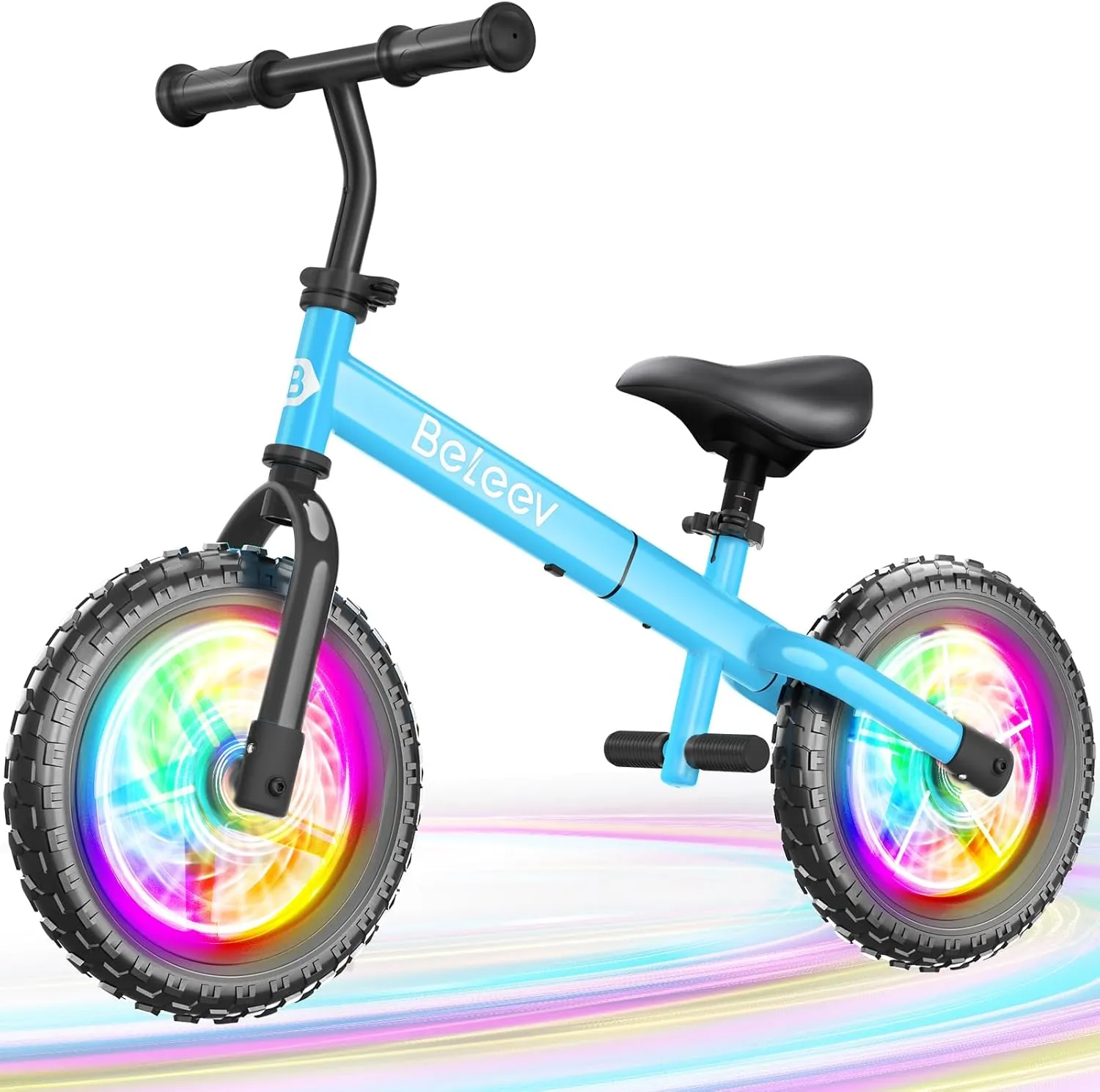 BELEEV C2 Toddler Balance Bike for 2-5 Year Olds with LED Light-Up Wheels, Adjustable Seat & Handlebar & Footrest, 12 inch No-Pedal Training Kids Push Bicycle - First Birthday Gift for Boys & Girls
