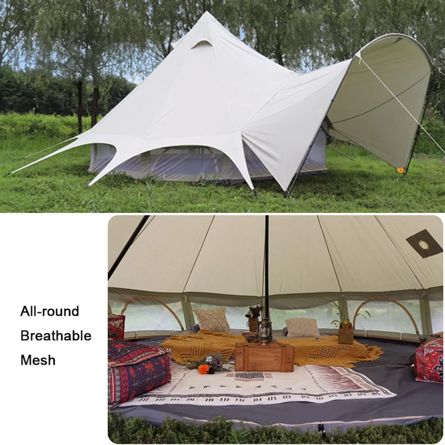 Bell Tent- W/Stove Jack, Waterproof 4 Season Luxury Outdoor Camping and Glamping Yurt Tent for Family Camping Outdoor Hunting Party