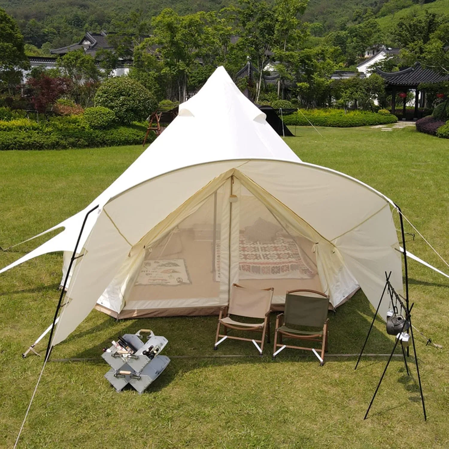 Bell Tent- W/Stove Jack, Waterproof 4 Season Luxury Outdoor Camping and Glamping Yurt Tent for Family Camping Outdoor Hunting Party