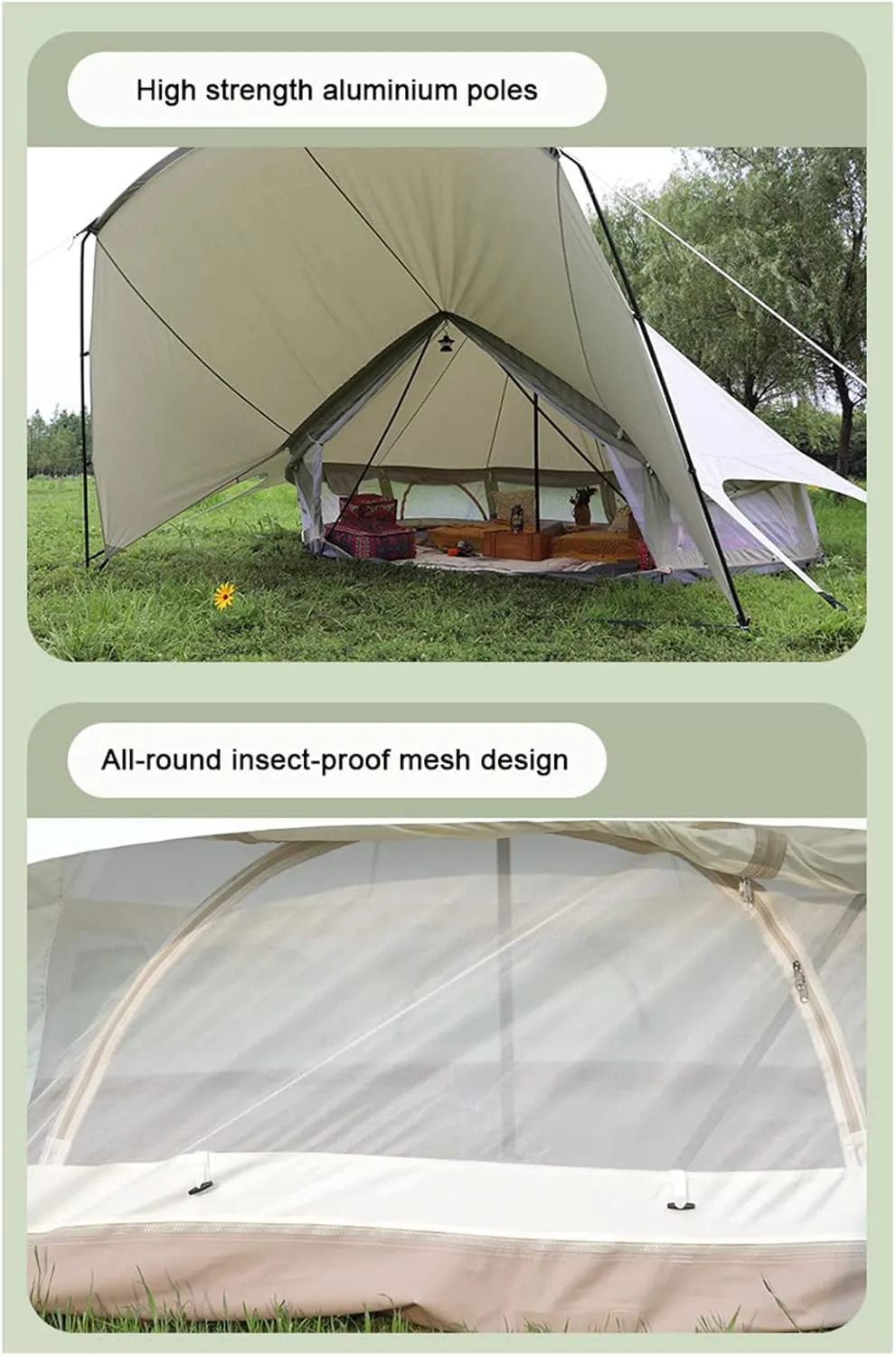 Bell Tent- W/Stove Jack, Waterproof 4 Season Luxury Outdoor Camping and Glamping Yurt Tent for Family Camping Outdoor Hunting Party