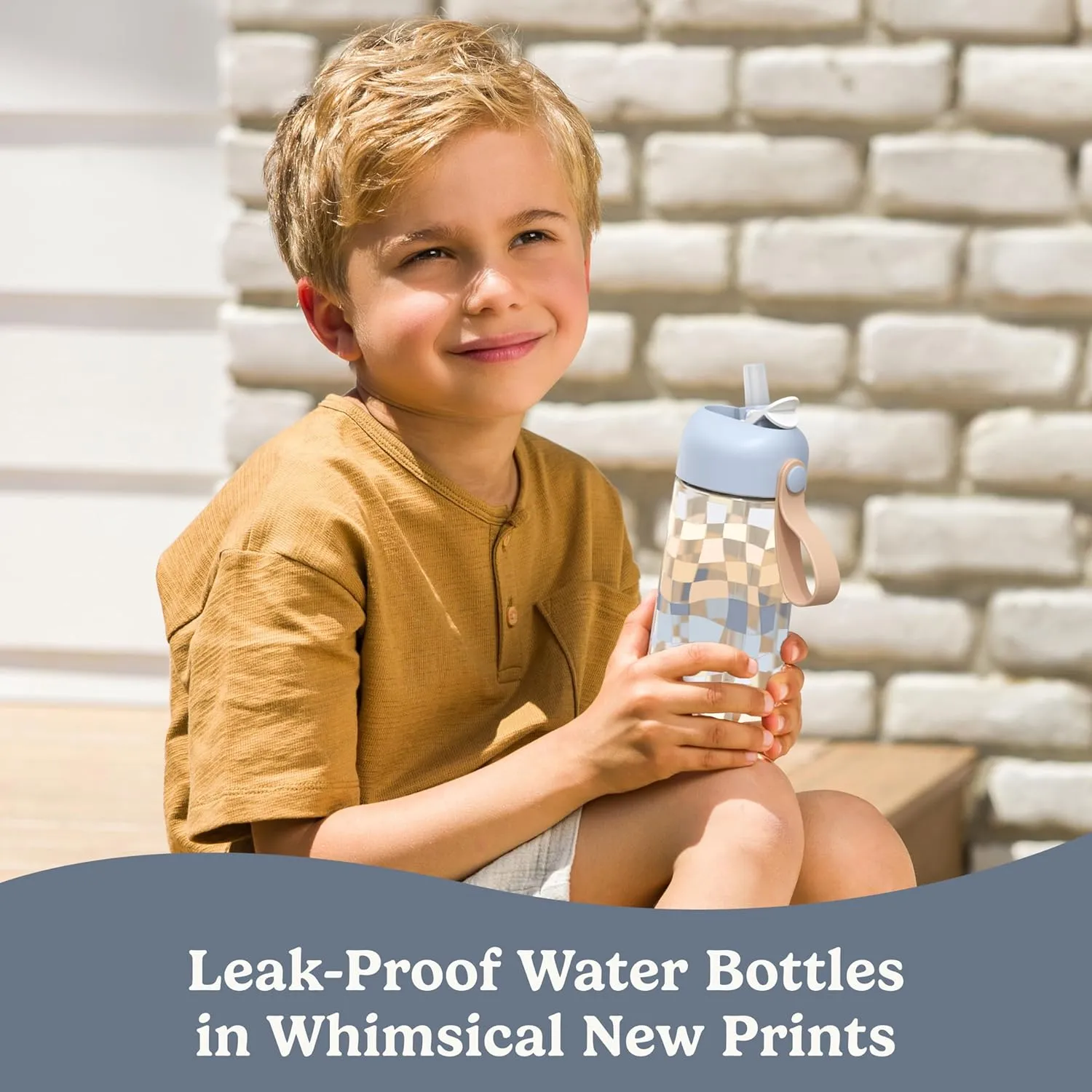 Bentgo Kids Water Bottle (Whimsy & Wonder Collection) - Leak-Proof Durable Tritan 15 oz. Cup for Kids/Toddlers 3 ; Flip-Up Safe-Sip Straw for School, Sports, Daycare, Camp & More (Checker Gradient)