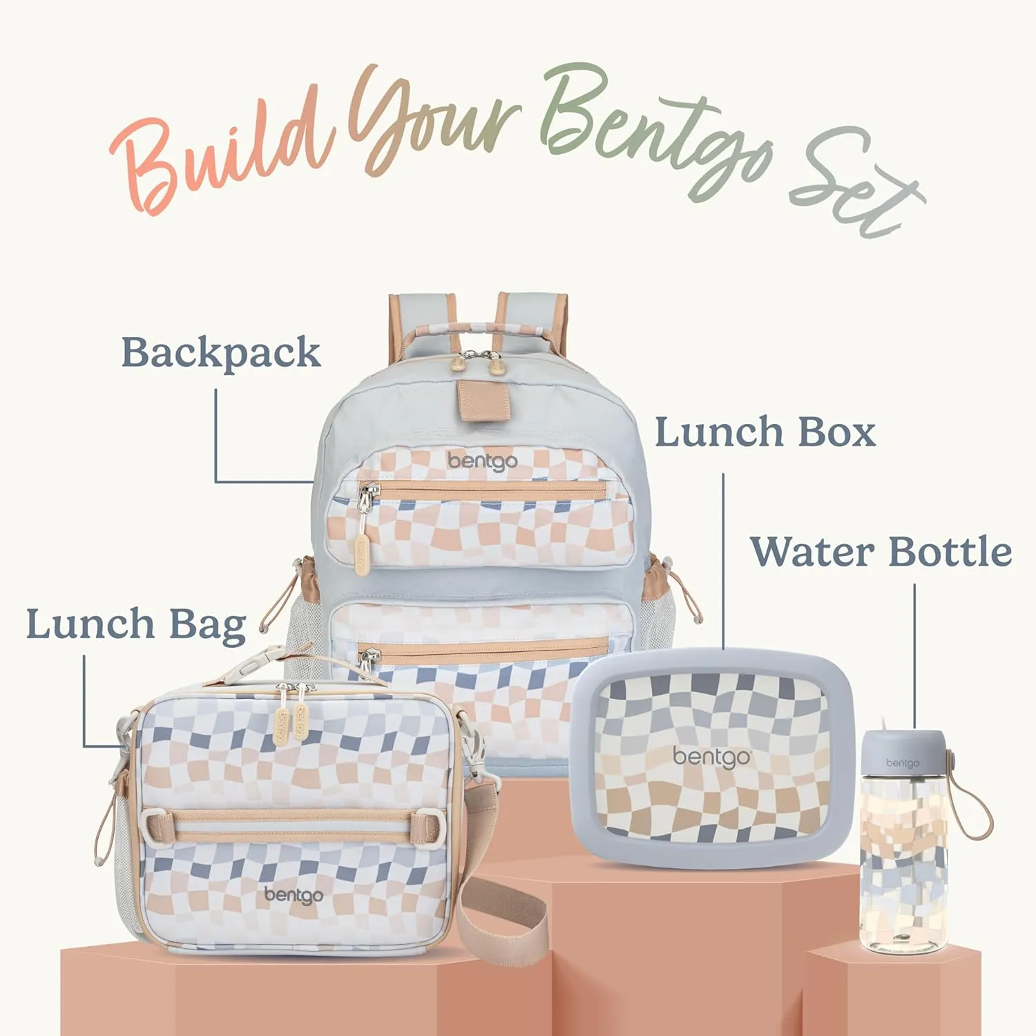 Bentgo Kids Water Bottle (Whimsy & Wonder Collection) - Leak-Proof Durable Tritan 15 oz. Cup for Kids/Toddlers 3 ; Flip-Up Safe-Sip Straw for School, Sports, Daycare, Camp & More (Checker Gradient)