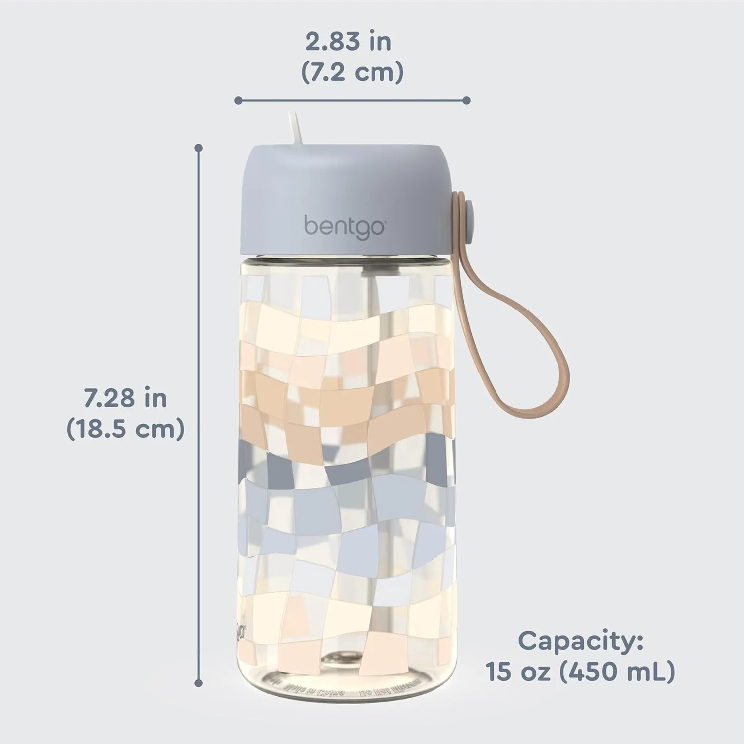 Bentgo Kids Water Bottle (Whimsy & Wonder Collection) - Leak-Proof Durable Tritan 15 oz. Cup for Kids/Toddlers 3 ; Flip-Up Safe-Sip Straw for School, Sports, Daycare, Camp & More (Checker Gradient)