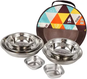 BESPORTBLE 1set Camping Tableware Portable Outdoor Dining Tools for BBQ Hiking and Picnics Compact Lightweight Storage Mesh Bag for Easy Ventilation and Convenience
