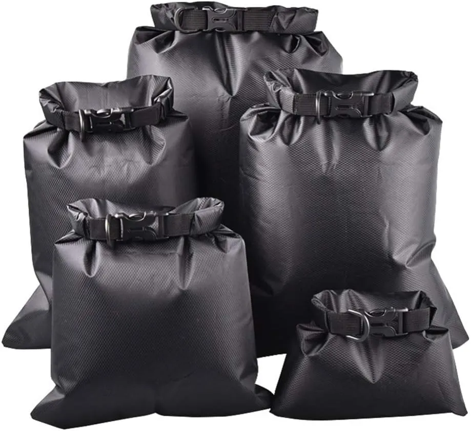 BESPORTBLE 5PCS Dry Compression Sack Beach Dry Bag Portable Multifunctional Waterproof Storage Pouch for Kayaking Camping Boating (Black, 1.5L, 2.5L, 3L, 4L, 8.5L)
