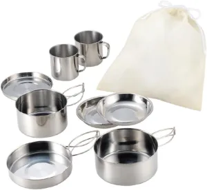 BESPORTBLE Stainless Steel Camping Cookware Set Lightweight Compact Pot Pan Multi-use Outdoor Cooking Kit