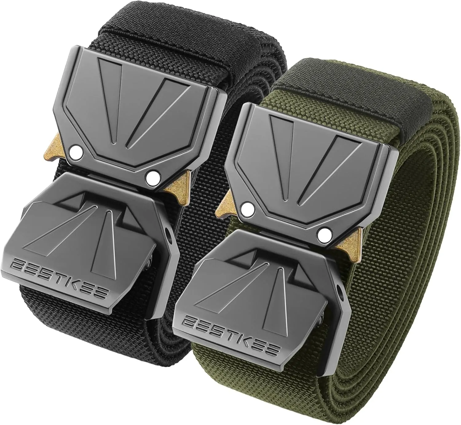 BESTKEE 2 Pack Tactical Belt, Men's Military Stretch Nylon Web Belt for Hiking Work with Heavy-Duty Quick Release Buckle