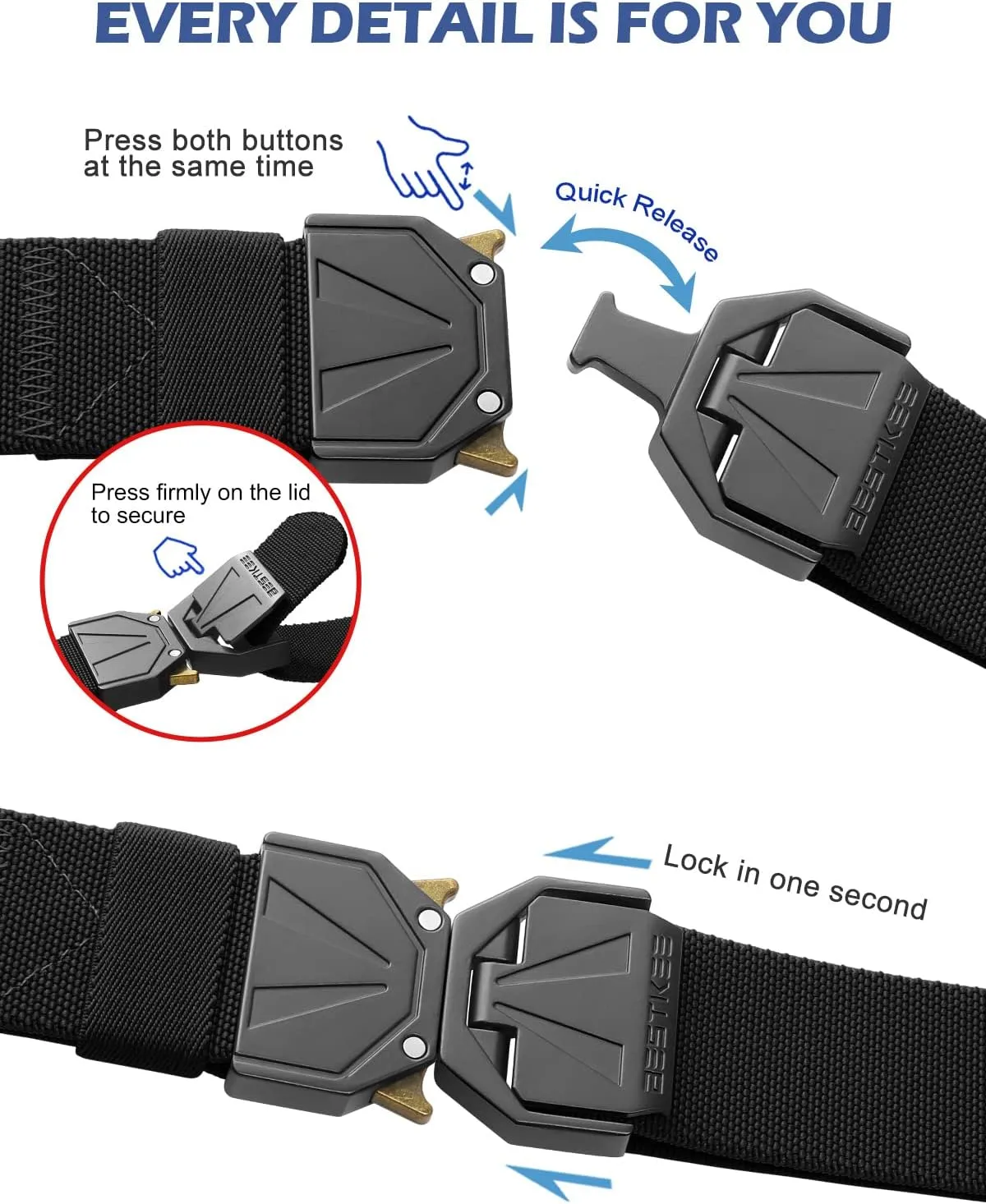 BESTKEE 2 Pack Tactical Belt, Men's Military Stretch Nylon Web Belt for Hiking Work with Heavy-Duty Quick Release Buckle