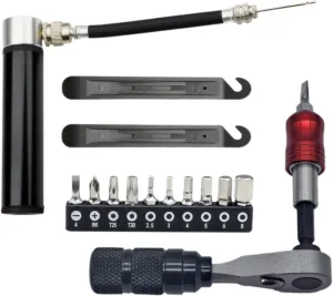 Bicycle Ratchet Wrench, Bicycle Repair Tool, Bicycle Multitool Set, Ratchet Screwdriver, with Pump