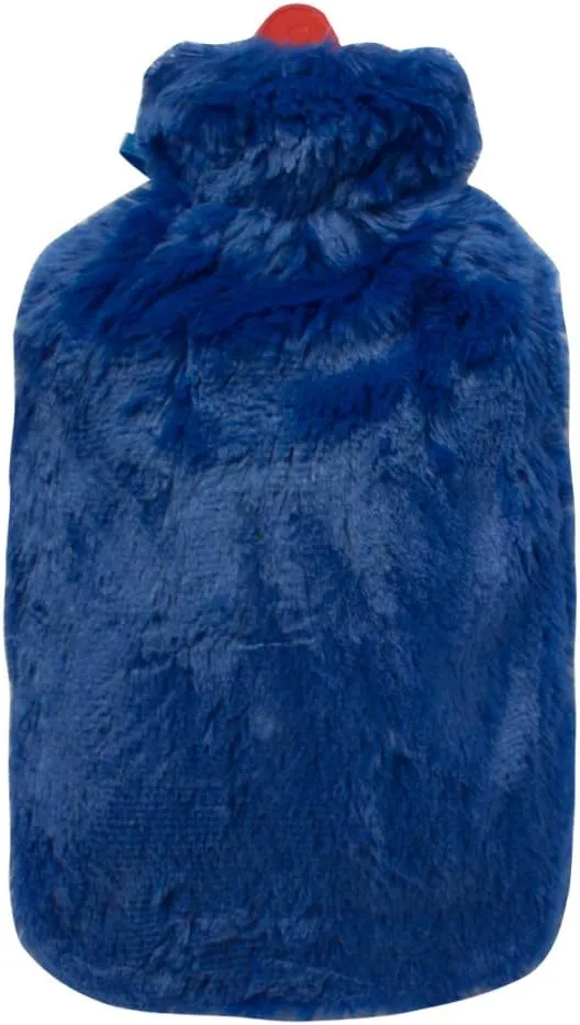 BiggDesign Hot Water Bottle Rubber with Fluffy Cover, Hot Water Bag for Shoulder Neck Period Cramp and Pain Relief, Hand Feet Warmer, Ideal for Cold and Hot Compress, Blue