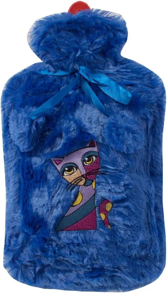 BiggDesign Hot Water Bottle Rubber with Fluffy Cover, Hot Water Bag for Shoulder Neck Period Cramp and Pain Relief, Hand Feet Warmer, Ideal for Cold and Hot Compress, Blue