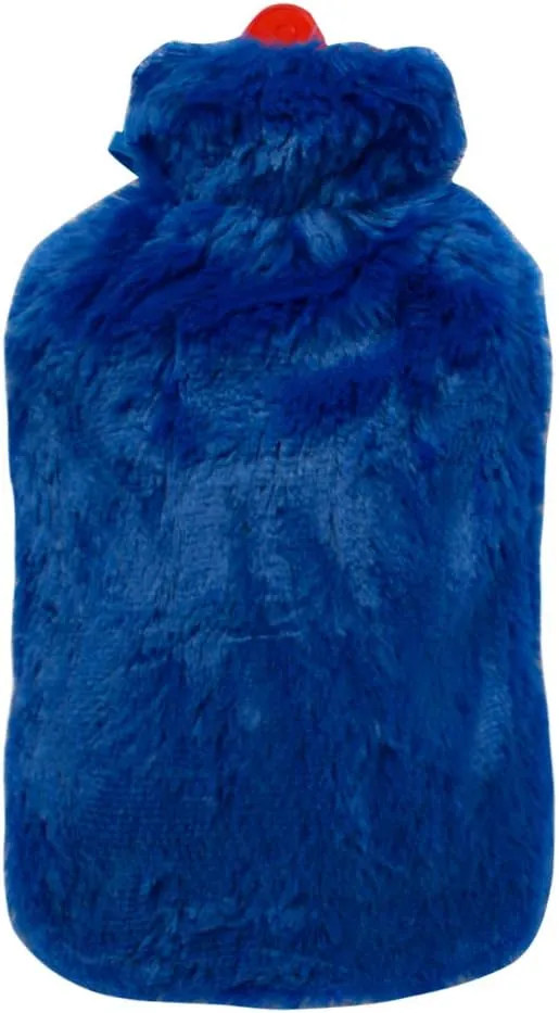 BiggDesign Hot Water Bottle Rubber with Fluffy Cover, Hot Water Bag for Shoulder Neck Period Cramp and Pain Relief, Hand Feet Warmer, Ideal for Cold and Hot Compress, Blue