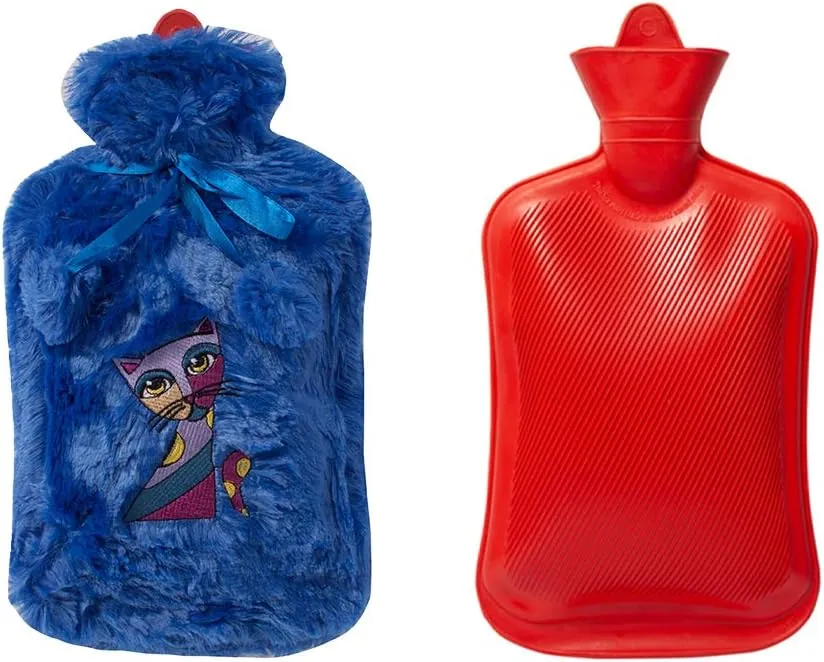 BiggDesign Hot Water Bottle Rubber with Fluffy Cover, Hot Water Bag for Shoulder Neck Period Cramp and Pain Relief, Hand Feet Warmer, Ideal for Cold and Hot Compress, Blue