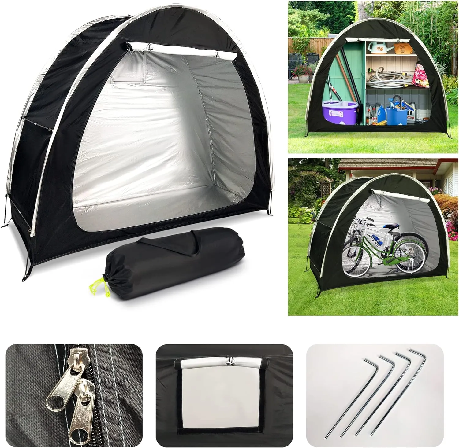 Bike Cover Storage Heavy Duty Storage Tent Outdoor Portable Bicycle Tent PU4000 Waterproof Cloth Durable 210D Oxford Fabric,Protect Against Wind, Rain, Snow, Dust W/Travel Bag (Black)