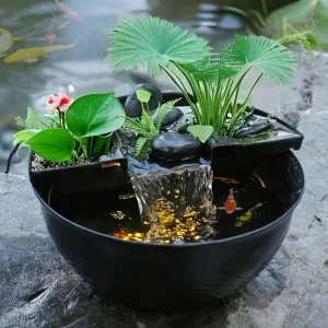 Biling Mini Pond Waterfall, Small Fish Pond Kit with Waterfall, Tabletop Fountain Kit Water Garden for Meditation, Relaxation, Black